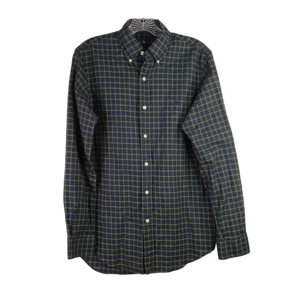 Polo Ralph Lauren Shirt Oxford Men's Small Tartan Blue Plaid LS Button Down